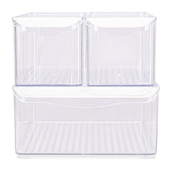 Home Expressions Acrylic 4-pc. Stackable Storage Bin Set | White | One Size | Bins + Baskets Storage Bins | Stackable|Multi-pack|Pvc Free