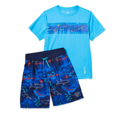 ZeroXposur Big Boys Above The Knee Waves Rash Guard Set, Color Blue