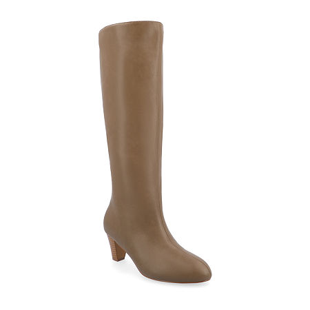 Journee Collection Womens Jovey Stacked Heel Dress Boots, 11 Medium, Beige