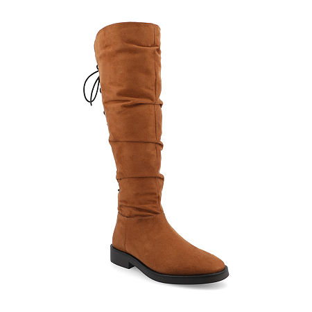 Journee Collection Womens Mirinda Stacked Heel Slouch Boots, 9 Medium, Brown