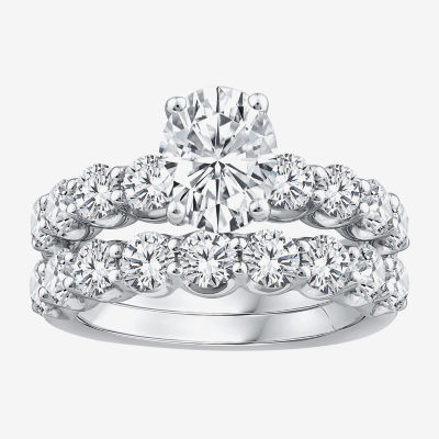 Signature By Modern Bride (G / Si1-Si2) Womens 4 CT. T.W. Lab Grown White Diamond 10K White Gold Oval Side Stone Bridal Set