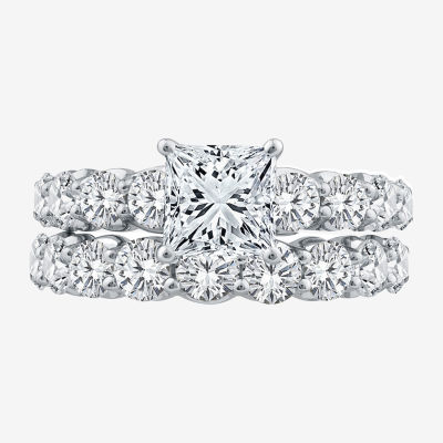Signature By Modern Bride (G / Si1-Si2) Womens 4 CT. T.W. Lab Grown White Diamond 10K White Gold Side Stone Bridal Set