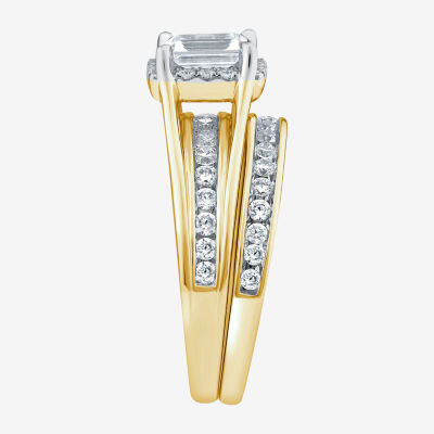 G / Si1-Si2) Womens 1 1/ CT. T.W. Lab Grown White Diamond 10K Gold Round Side Stone Bridal Set