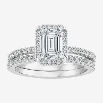 Signature By Modern Bride (G / Si1-Si2) Womens 2 CT. T.W. Lab Grown White Diamond 14K White Gold Side Stone Bridal Set