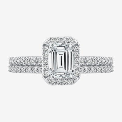 Signature By Modern Bride (G / Si1-Si2) Womens 2 CT. T.W. Lab Grown White Diamond 14K White Gold Side Stone Bridal Set