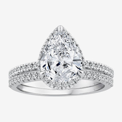 Signature By Modern Bride (G / Si1-Si2) Womens 2 CT. T.W. Lab Grown White Diamond 14K White Gold Pear Side Stone Bridal Set