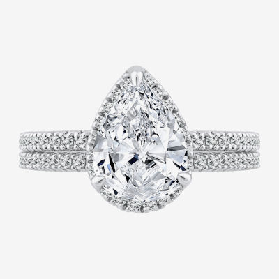 Signature By Modern Bride (G / Si1-Si2) Womens 2 CT. T.W. Lab Grown White Diamond 14K White Gold Pear Side Stone Bridal Set