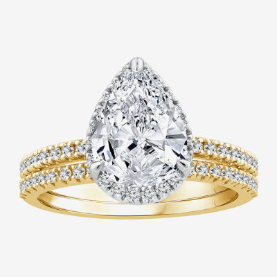 Signature By Modern Bride (G / Si1-Si2) Womens 2 CT. T.W. Lab Grown White Diamond 14K Gold Pear Side Stone Bridal Set