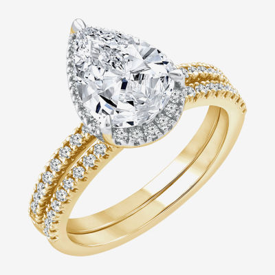 Signature By Modern Bride (G / Si1-Si2) Womens 2 CT. T.W. Lab Grown White Diamond 14K Gold Pear Side Stone Bridal Set