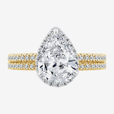 Signature By Modern Bride (G / Si1-Si2) Womens 2 CT. T.W. Lab Grown White Diamond 14K Gold Pear Side Stone Bridal Set