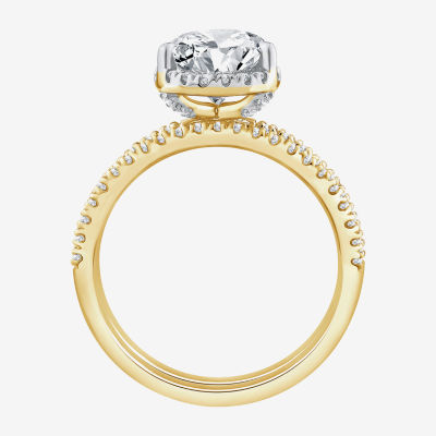 Signature By Modern Bride (G / Si1-Si2) Womens 2 CT. T.W. Lab Grown White Diamond 14K Gold Pear Side Stone Bridal Set