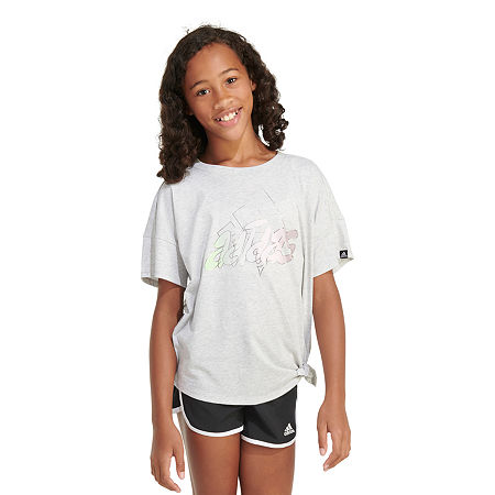 adidas Big Girls Crew Neck Short Sleeve Graphic T-Shirt, X-large (16), Gray