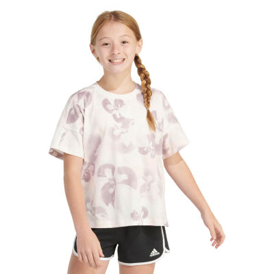 adidas Big Girls Embroidered Crew Neck Short Sleeve Graphic T-Shirt