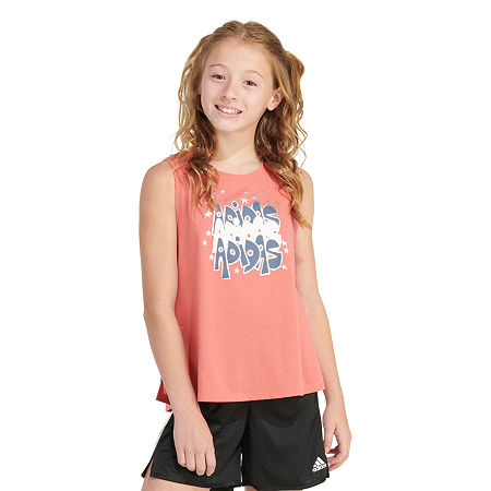 adidas Big Girls Crew Neck Tank Top, Medium (10-12), Red