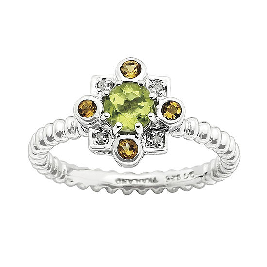 Personally Stackable Sterling Silver Genuine Peridot & Citrine Ring