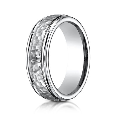 Mens Titanium Hammered Center 7mm Wedding Band