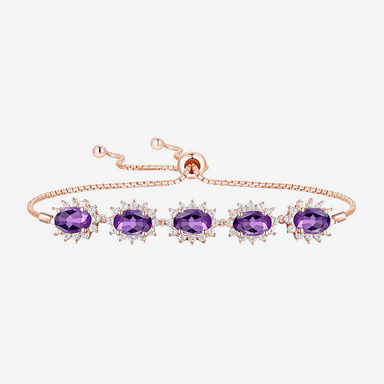 Genuine Purple Amethyst 14K Rose Gold Over Silver Bolo Bracelet