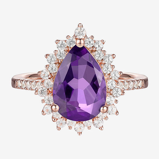 Womens Genuine Purple Amethyst 14K Rose Gold Over Silver Cocktail Ring