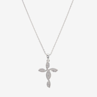 Sparkle Allure Cubic Zirconia Pure Silver Over Brass 16 Inch Link Cross Pendant Necklace