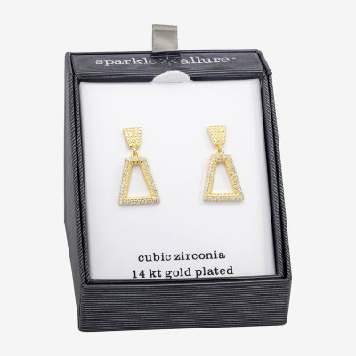 Sparkle Allure Cubic Zirconia 14K Gold Over Brass Drop Earrings