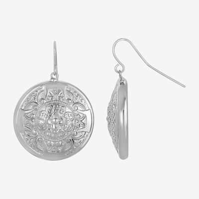 1928 Silver Tone Round Drop Earrings