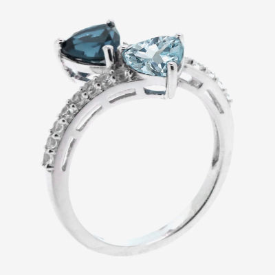 Womens Genuine Blue Topaz & Lab-Created White Sapphire Sterling Silver Cocktail Ring