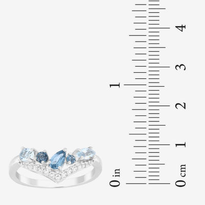 Womens Genuine Blue Topaz Sterling Silver Chevron Cocktail Ring