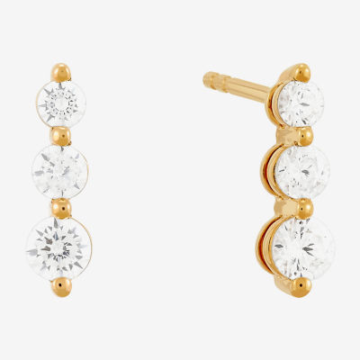 (H-I / Si2) 3-Stone Womens 1/3 CT. T.W. Lab Grown White Diamond 10K Gold Drop Earrings