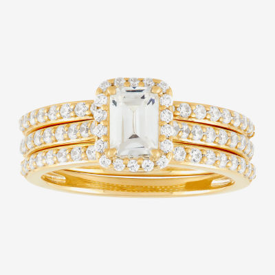 H-I / Si1-Si2) Womens CT. T.W. Lab Grown White Diamond 10K Gold Side Stone Halo Bridal Set