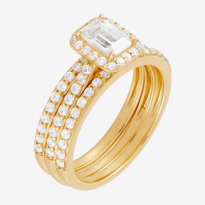 H-I / Si1-Si2) Womens CT. T.W. Lab Grown White Diamond 10K Gold Side Stone Halo Bridal Set