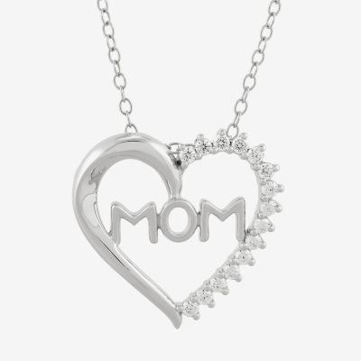 "Mom" (H-I / Si2) Womens 1/4 CT. T.W. Lab Grown White Diamond Sterling Silver Heart Pendant Necklace
