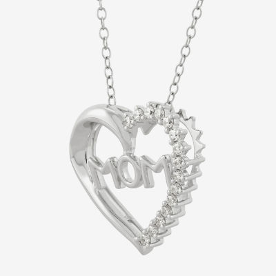 "Mom" (H-I / Si2) Womens 1/4 CT. T.W. Lab Grown White Diamond Sterling Silver Heart Pendant Necklace