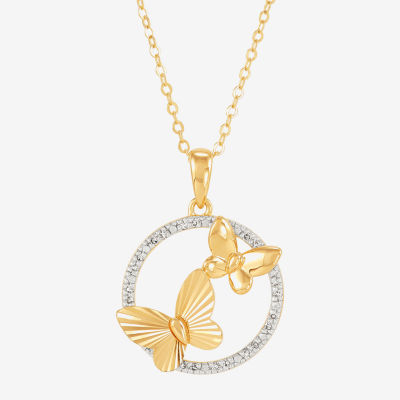 (H-I / Si1-Si2) Womens 1/10 CT. T.W. Lab Grown White Diamond 14K Gold Over Silver Sterling Silver Butterfly Pendant Necklace