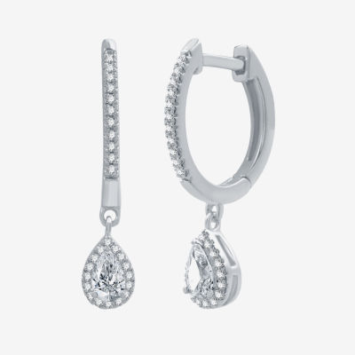 Ever Star (H-I / Si2-I1) 1/2 CT. T.W. Lab Grown White Diamond 10K White Gold 22.4mm Pear Hoop Earrings