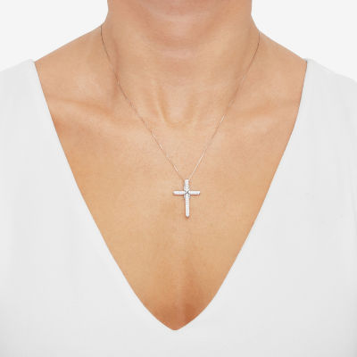 (H-I / Si1) Womens 1/4 CT. T.W. Lab Grown White Diamond Sterling Silver Cross Pendant Necklaces