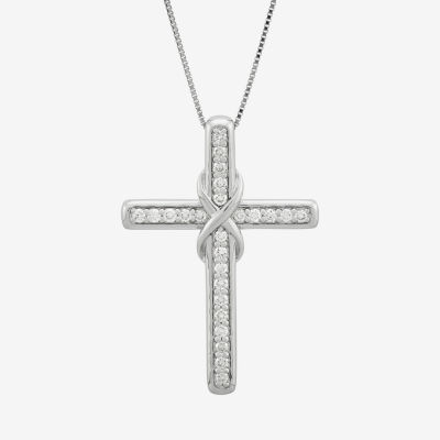 (H-I / Si1) Womens 1/4 CT. T.W. Lab Grown White Diamond Sterling Silver Cross Pendant Necklace