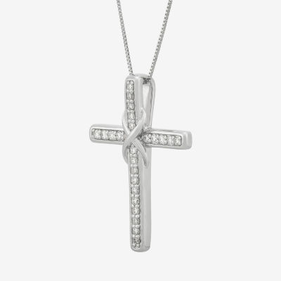 (H-I / Si1) Womens 1/4 CT. T.W. Lab Grown White Diamond Sterling Silver Cross Pendant Necklace