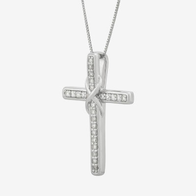 (H-I / Si1) Womens 1/4 CT. T.W. Lab Grown White Diamond Sterling Silver Cross Pendant Necklaces