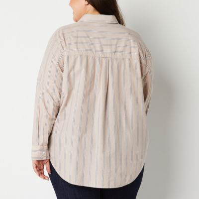 a.n.a Plus Womens Long Sleeve Adaptive Oversized Easy-on + Easy-off Button-Down Shirt