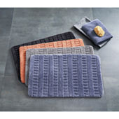 Gorilla Grip Memory Foam Bath Rug, Thick Soft Striped Bathroom Mat, Navy  Blue