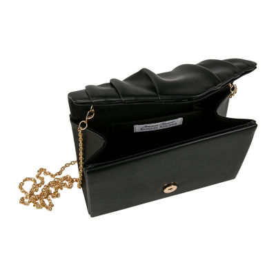 American Glamour Badgley Mischka Soft Pleat V-Flap Vegan Leather Evening Bag