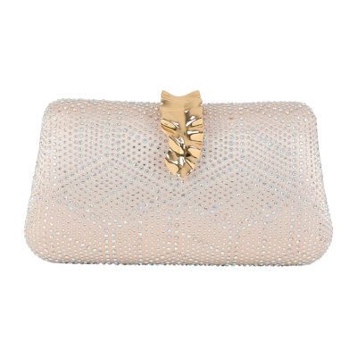 American Glamour Badgley Mischka Crystal Minaudiere Gold Metal Ribbon Clasp Evening Bag