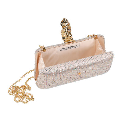 American Glamour Badgley Mischka Crystal Minaudiere Gold Metal  