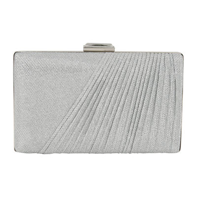 American Glamour Badgley Mischka Sparkle Jacquard Bias Pleated Minaudiere Embellished Evening Bag