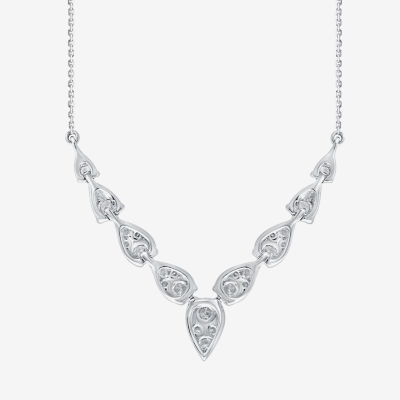 Diamond Blossom (G / Si2) Womens 1 CT. T.W. Lab Grown White Diamond 10K White Gold Chevron Necklaces