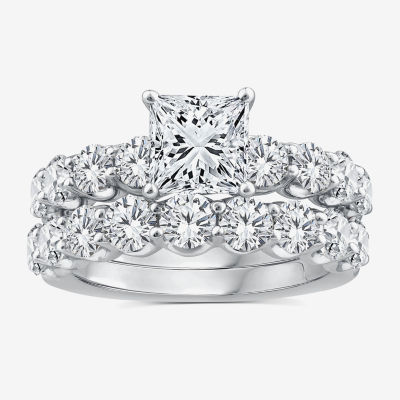 (G / Si1-Si2) Womens 4 CT. T.W. Lab Grown White Diamond 14K White Gold Side Stone Bridal Set