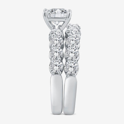 (G / Si1-Si2) Womens 4 CT. T.W. Lab Grown White Diamond 14K White Gold Side Stone Bridal Set