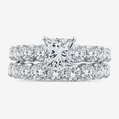 (G / Si1-Si2) Womens 4 CT. T.W. Lab Grown White Diamond 14K White Gold Side Stone Bridal Set