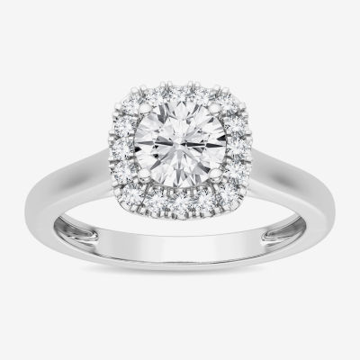 (G-H / SI1-SI2) Womens 1 CT. T.W. Lab Grown White Diamond 10K Gold Cushion Solitaire Halo Engagement Ring