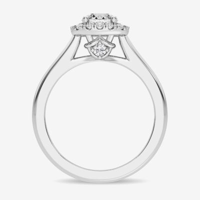 (G-H / SI1-SI2) Womens 1 CT. T.W. Lab Grown White Diamond 10K Gold Cushion Solitaire Halo Engagement Ring